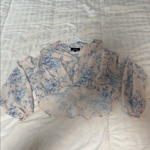 Aakaa Blouse with Blue Floral Design button closure size S